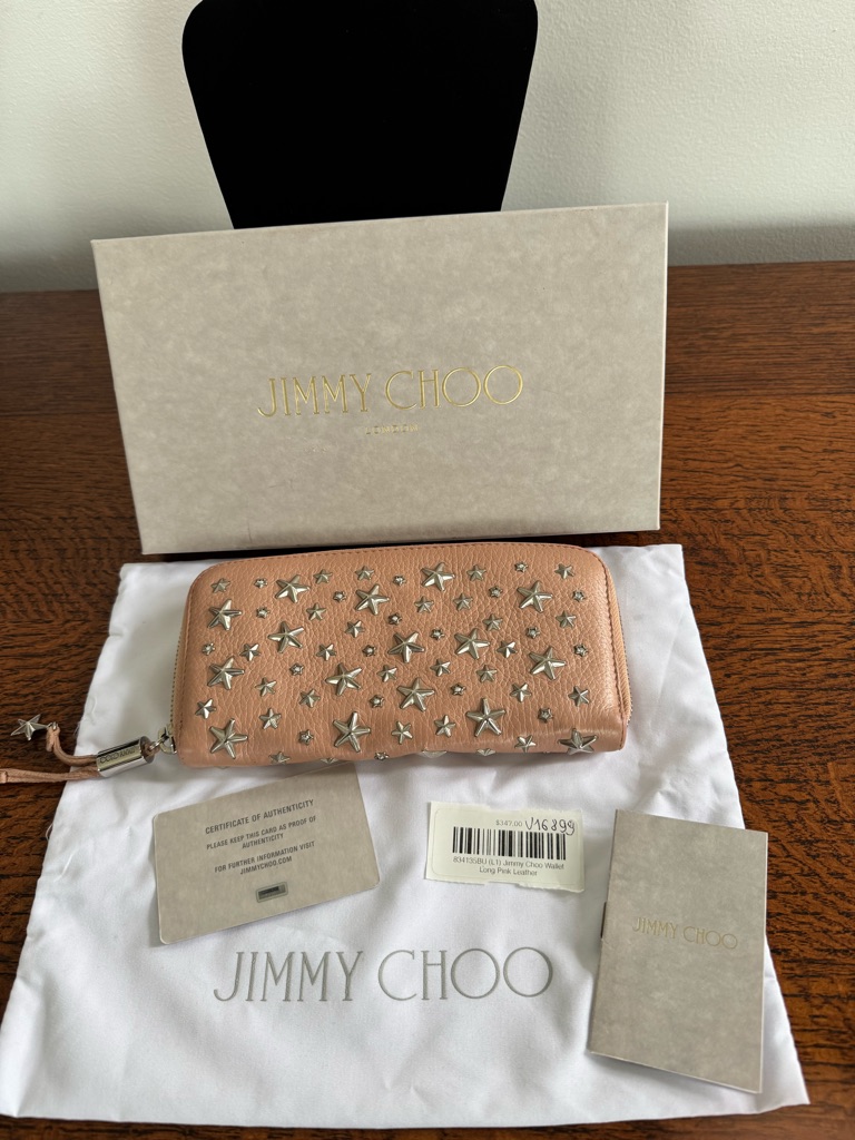 Jimmy Choo Filipa Blush Pink Star-Embellished Zip Wallet